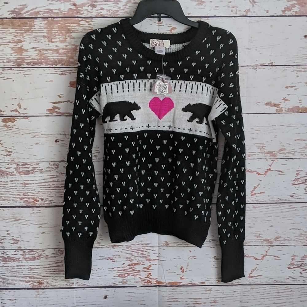 NWT SO Tribal Polar Bear Heart Sweater N11 - Picture 2 of 5